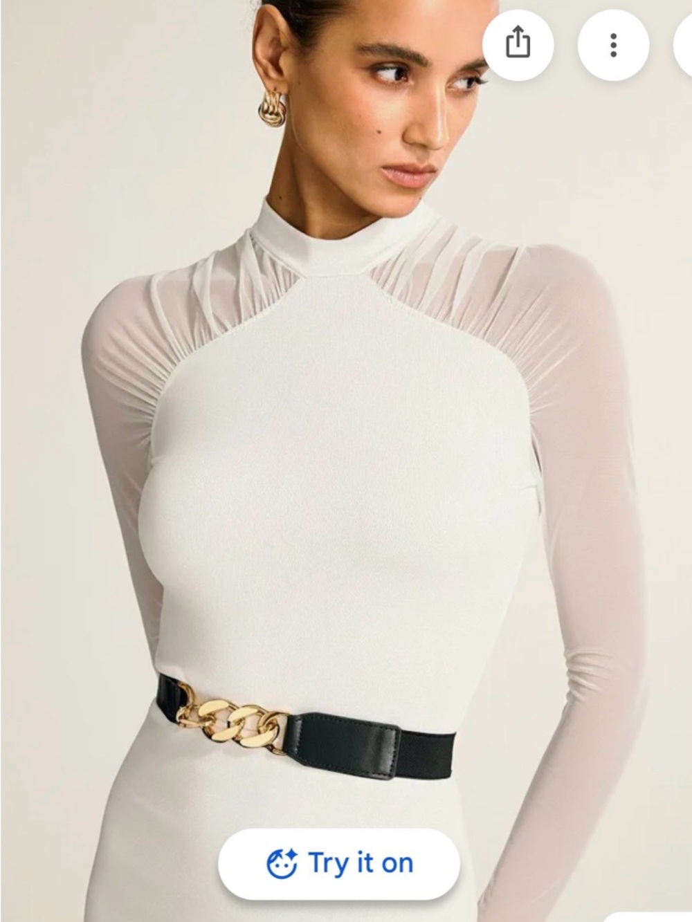 NWT Commense white Stand Collar Sheer Sleeve Fitted Blouse XS